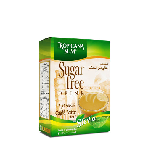 TROPICANA SLIM SUGAR FREE DRINK CAFFE LATTE 12X10 SACHETS